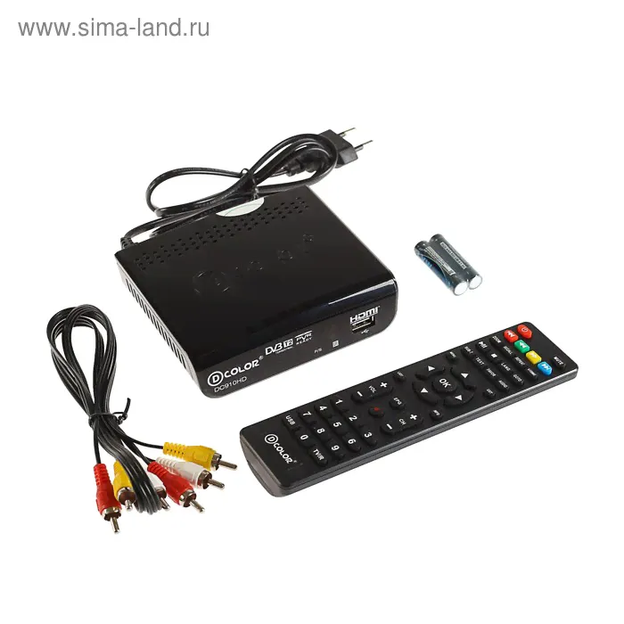 Приставка для цифрового ТВ D-COLOR DC910HD, FullHD, DVB-T2, HDMI, RCA, USB, черная
